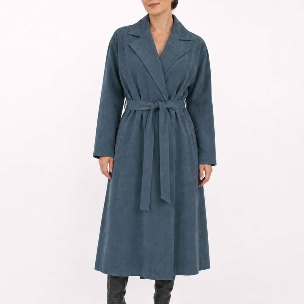 Vintage UltraSuede Trench Coat 16 Long Lined With Pockets Belt ILGWU Union 1980s
